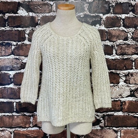 Anthropologie Knitted & Knotted Sweater Women's S Small Cream Gold Knit Pullover - Picture 5 of 13